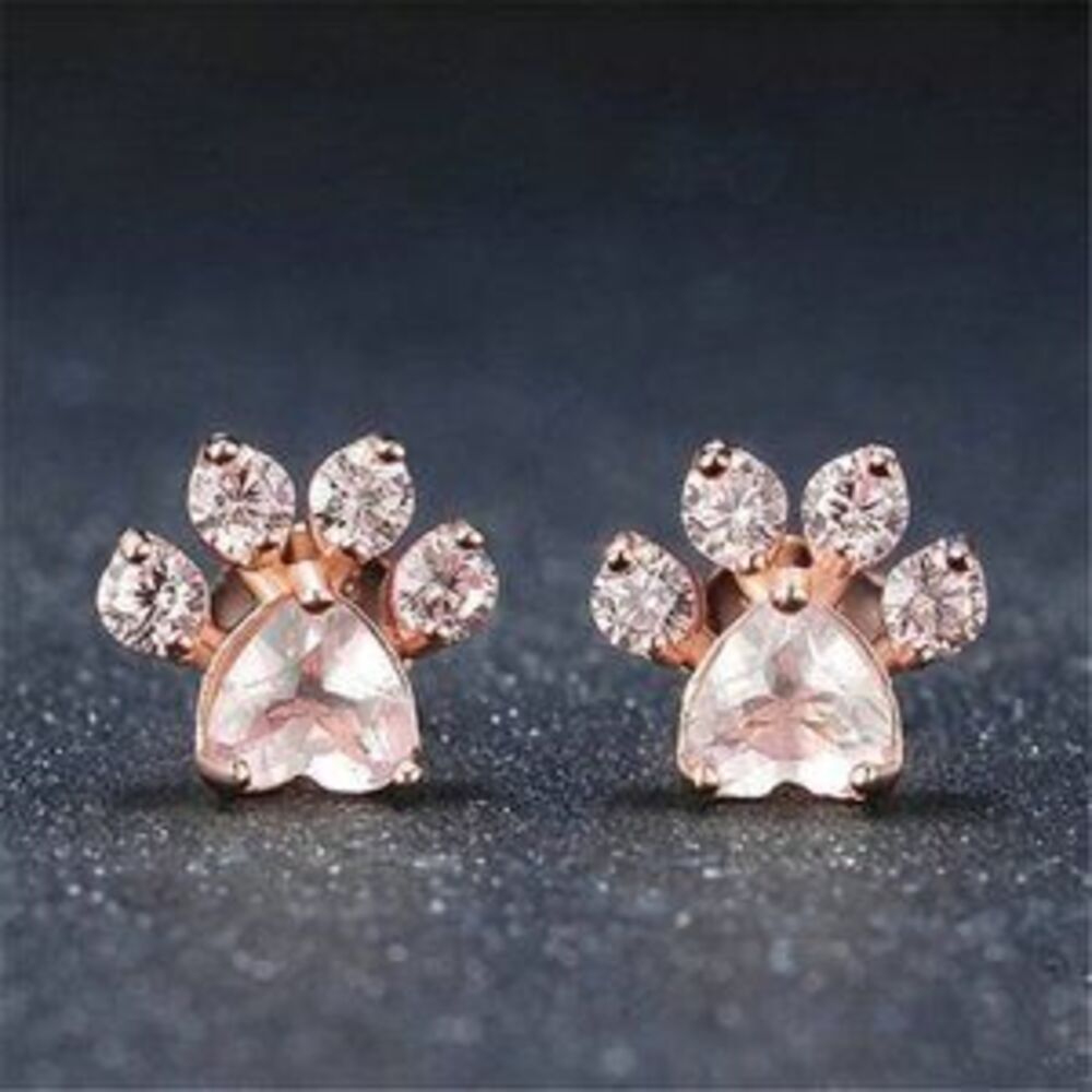 NEW Rose Gold Pink Heart Paw Print Stud Earrings